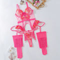 Transparent Tulle Embroidered Bra and Brief Women'S Underwear Set with Stockings Fashion Sexy Lingerie Women Set