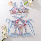 Women'S Sexy Lingerie Vintage Flower Hollow Out Bra Fancy Garter Belt Matching Erotic Lingerie Exotic Set of Three