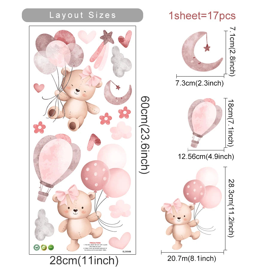  Bear Balloon Wall Stickers for Kids Room