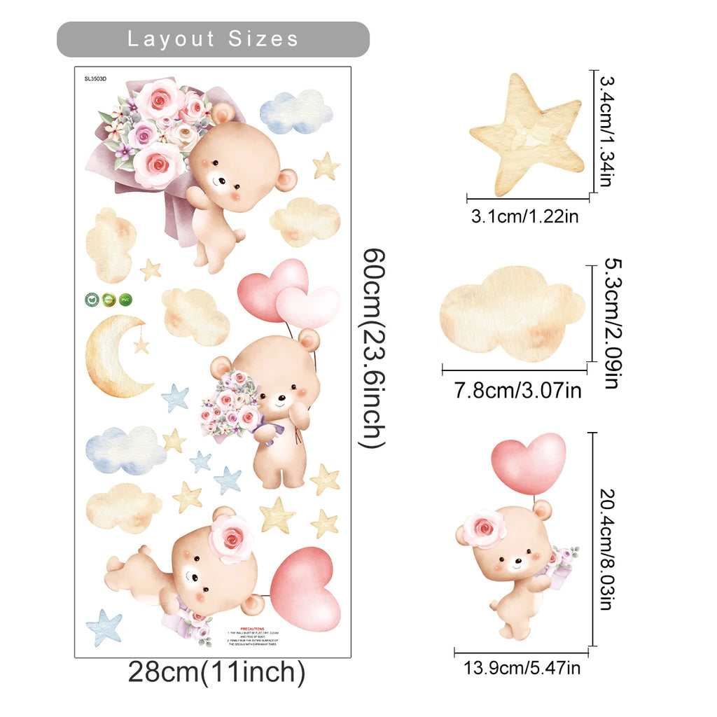  Bear Balloon Wall Stickers for Kids Room