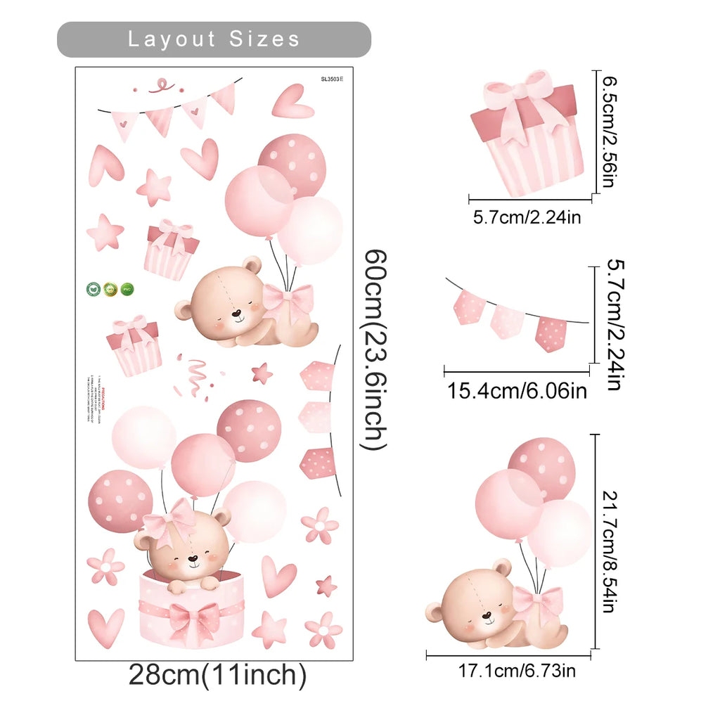  Bear Balloon Wall Stickers for Kids Room