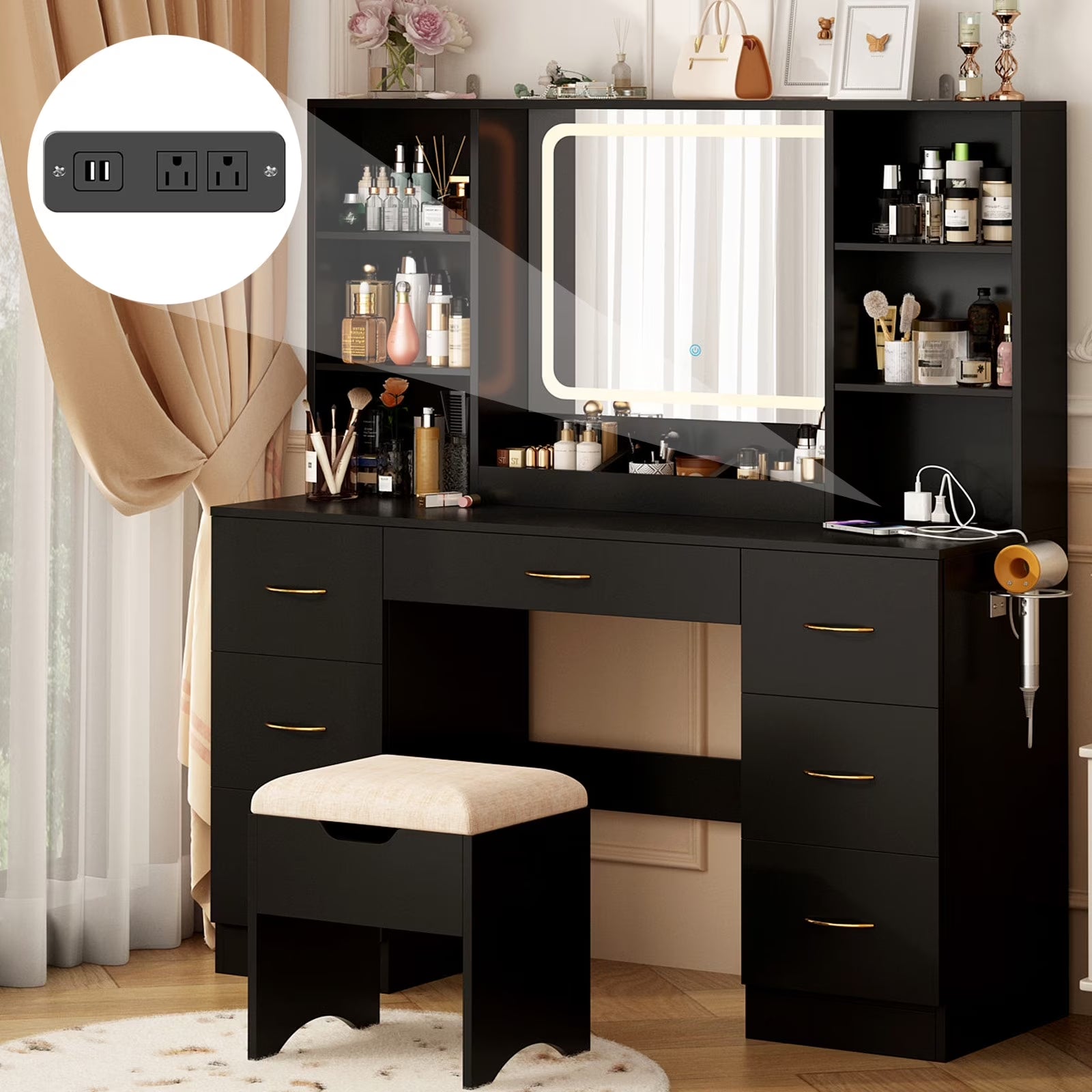  Large Vanity Desk with Lighted Mirror 
