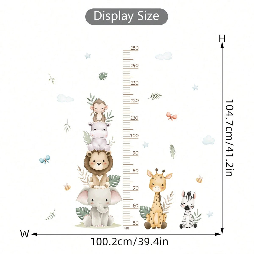 Animal Stacked Elephant,Lion,Giraffe Height MeasureWall Sticker