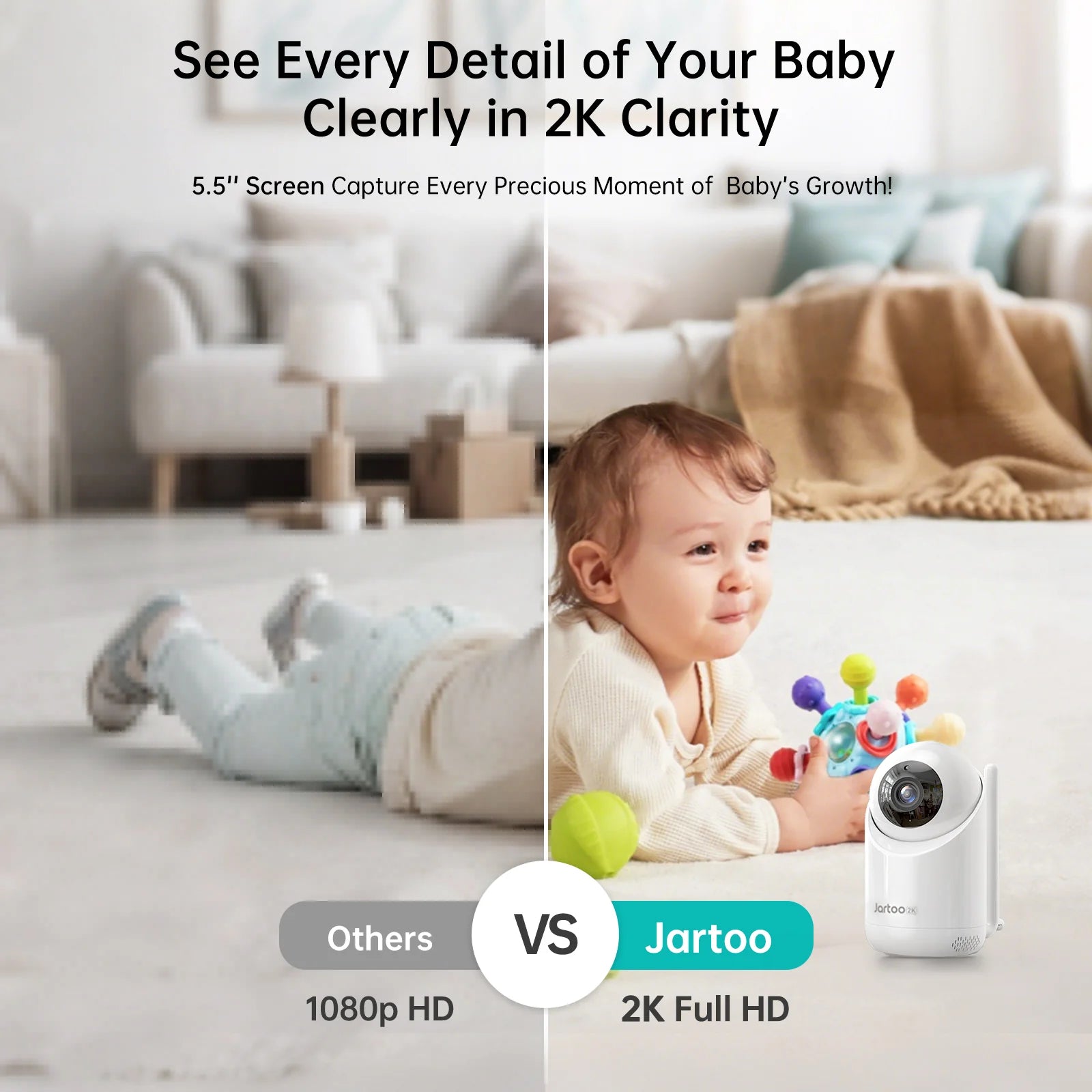 2K Video Baby Monitor with 2 Cameras 
