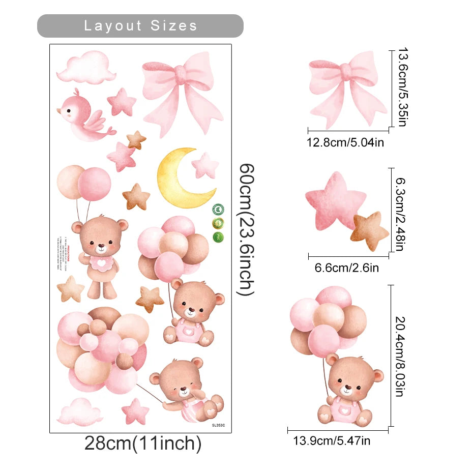  Bear Balloon Wall Stickers for Kids Room