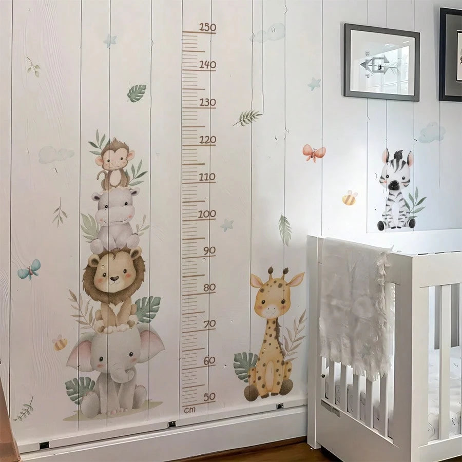 Animal Stacked Elephant,Lion,Giraffe Height MeasureWall Sticker