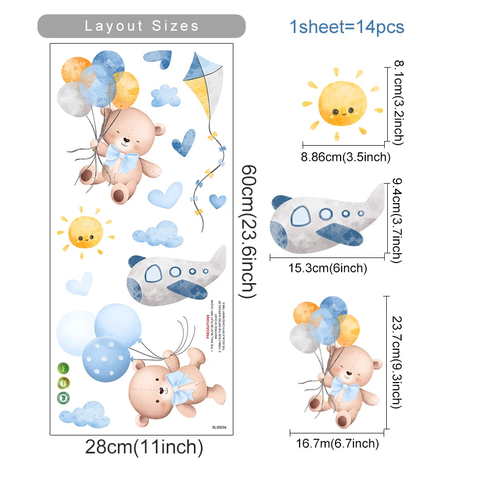  Bear Balloon Wall Stickers for Kids Room