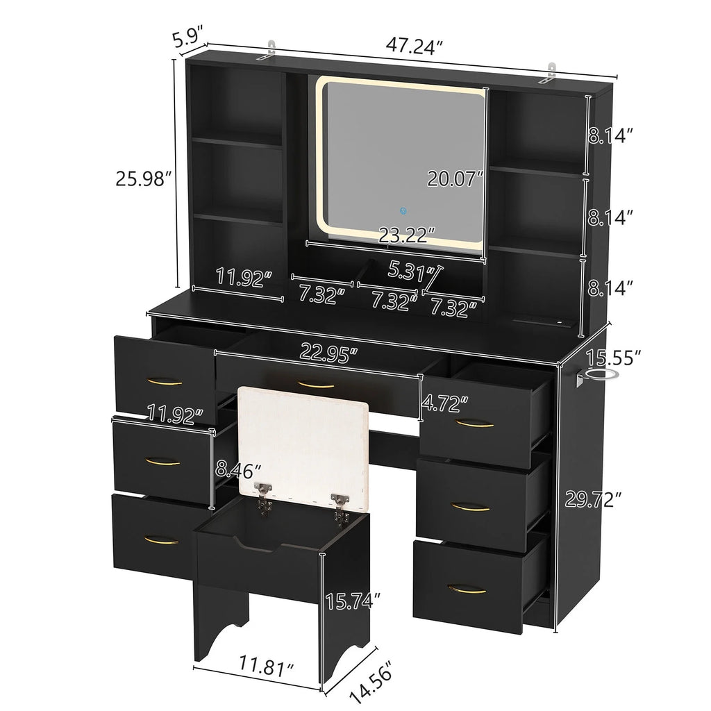  Large Vanity Desk with Lighted Mirror 